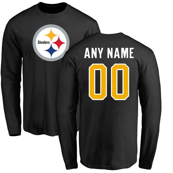 Men Pittsburgh Steelers NFL Pro Line Black Any Name and Number Logo Custom Long Sleeve T-Shirt